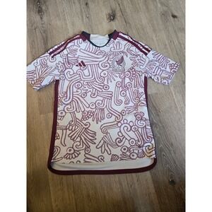 Adidas Mexico National Team Kids Soccer Jersey White Burgundy Aztec Print Size M